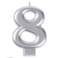 Свеча -цифра "8" Серебряная 8см/V